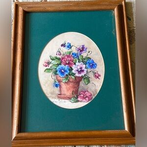 “Pansy Pot” matted framed print by Barbara Mock EUC